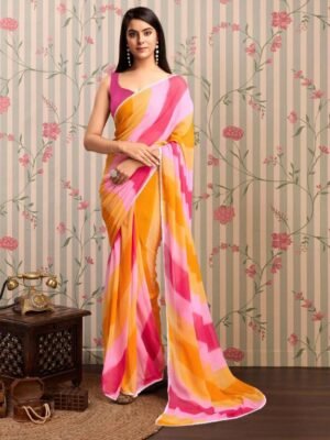 Ready to Wear Polka Print, Digital Print, Printed, Woven, Striped, Color Block Bollywood Georgette, Chiffon Saree