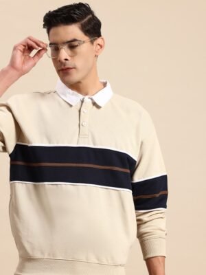 Striped Polo Collar Sweatshirt