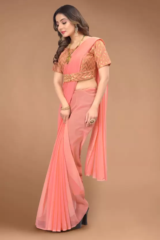 Ready to Wear Self Design Bollywood Georgette Saree With Stitched Blouse