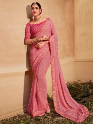 Pink Leheriya Printed Georgette Saree