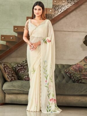 Ready To Wear Off White Floral Saree