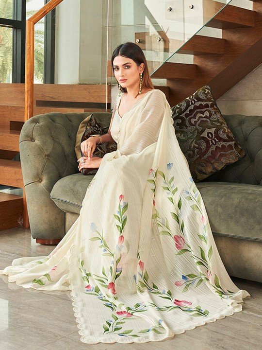 Ready To Wear Off White Floral Saree