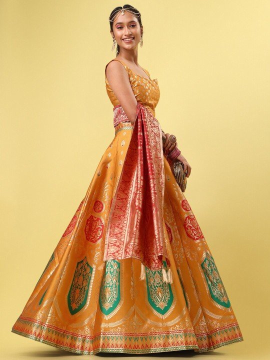 Buy Yellow Color Silk Lehenga for Women