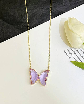 Fancy Crystal Butterfly Purple Pendant Necklace