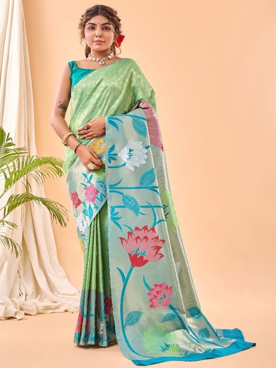 HK Shopee Woven Zari Pure Silk Banarasi Saree in Rich Colors