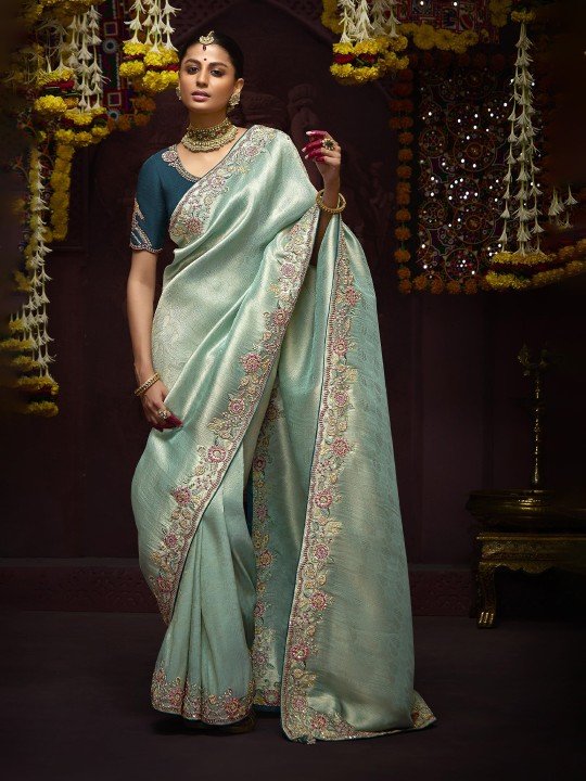 Mahalasa Pure Silk Handloom Kanjeevaram Saree with Beads and Stones