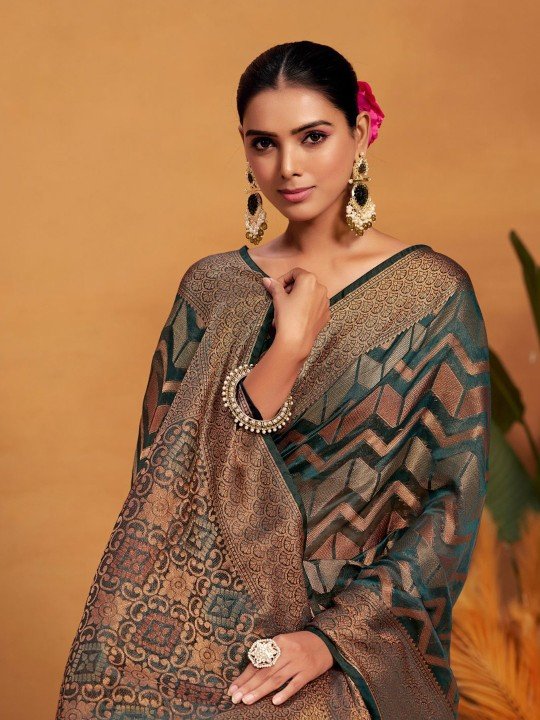 Woven Banarasi Organza Silk Saree with Blouse Piece