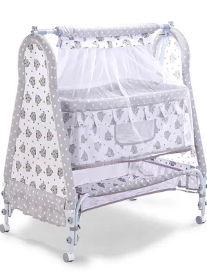 Fab N Funky Bear Face Baby Cradle With Masquito Net & Storage