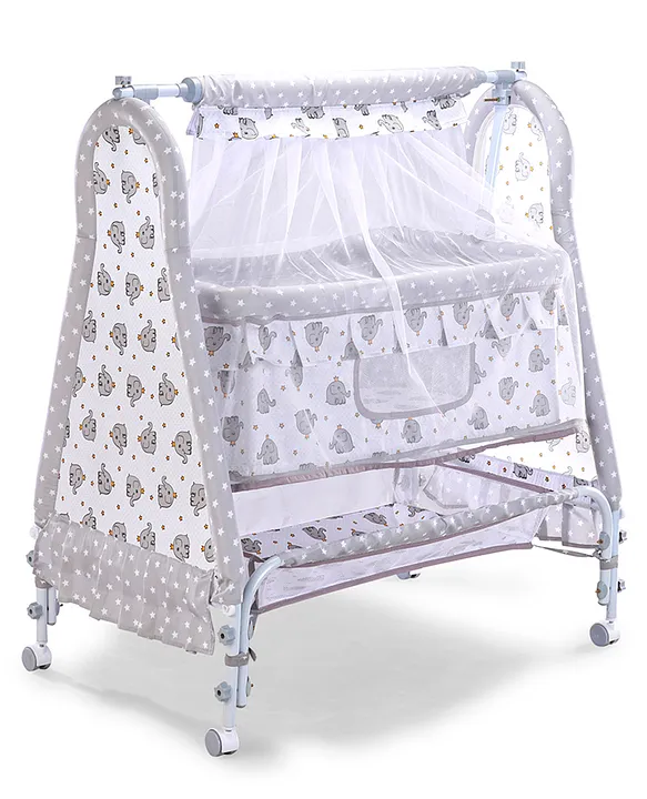 Fab N Funky Bear Face Baby Cradle With Masquito Net & Storage