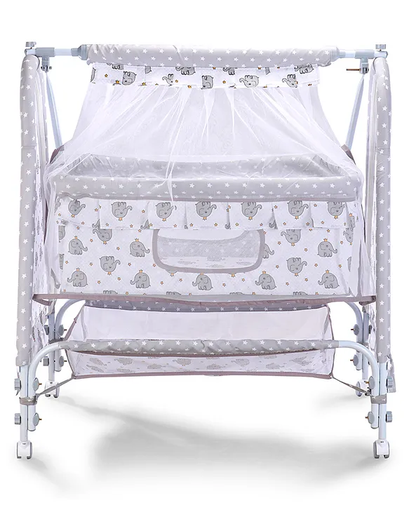 Fab N Funky Bear Face Baby Cradle With Masquito Net & Storage