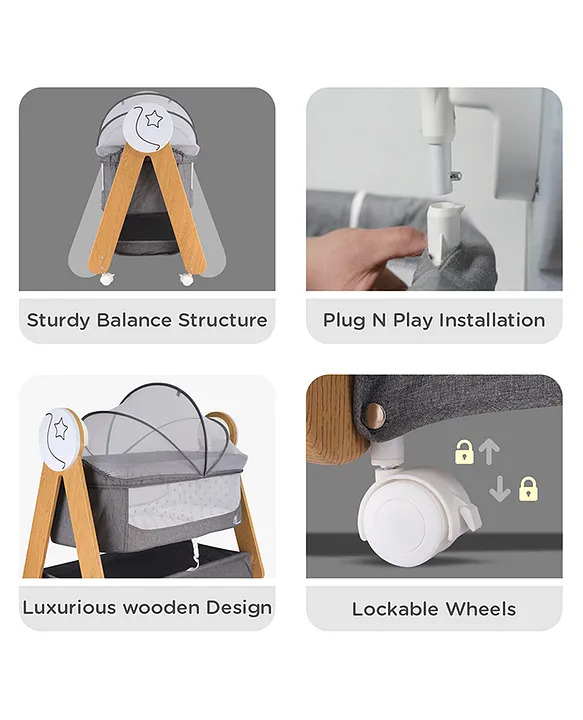 R for Rabbit Lullabies Woodsy Electric Cradle with Automatic Swing for Babies