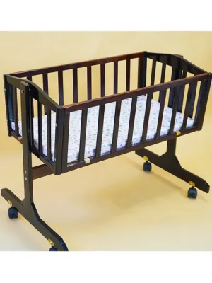 Furnifest Baby Wooden Cradle & Crib with Mosquito Net and Wheels
