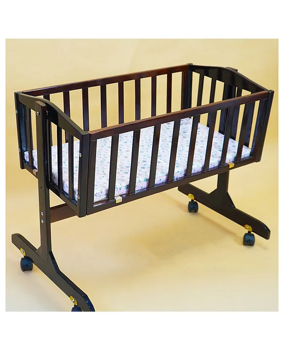 Furnifest Baby Wooden Cradle & Crib with Mosquito Net and Wheels