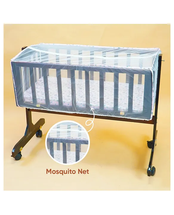 Furnifest Baby Wooden Cradle & Crib with Mosquito Net and Wheels