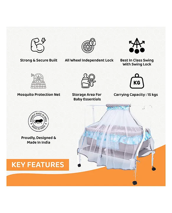 Kiddery Ares Cradle For Baby With Mosquito Protection Net