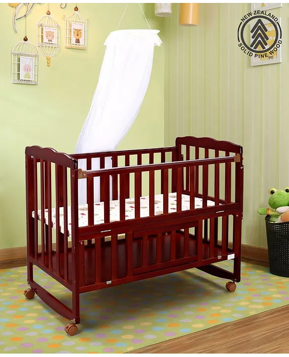 Babyhug Montana Wooden Cot Cum Rocker with Mosquito Net