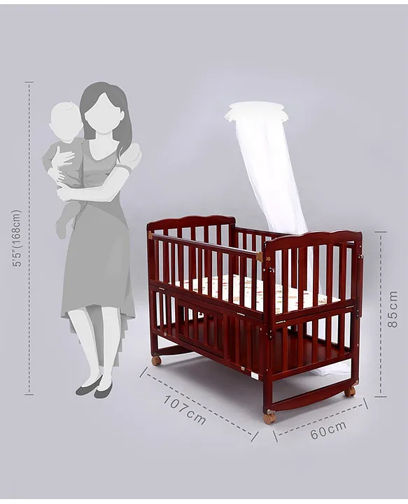 Babyhug Montana Wooden Cot Cum Rocker with Mosquito Net