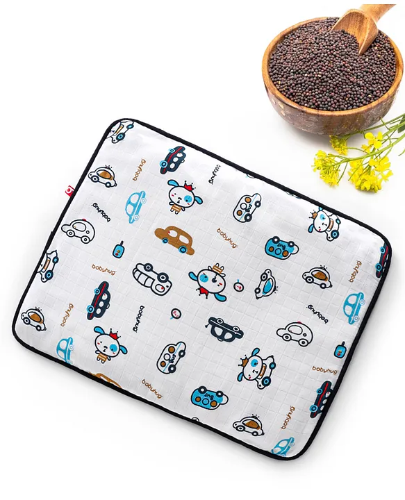 Babyhug Cotton Head Shaping 1 Kg Mustard Seeds/Rai Pillow Car Print - Navy Blue