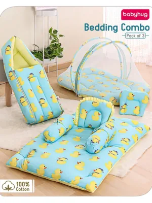 Babyhug Premium Bedding Super Save Combo Set of 3 Duck Print - Blue
