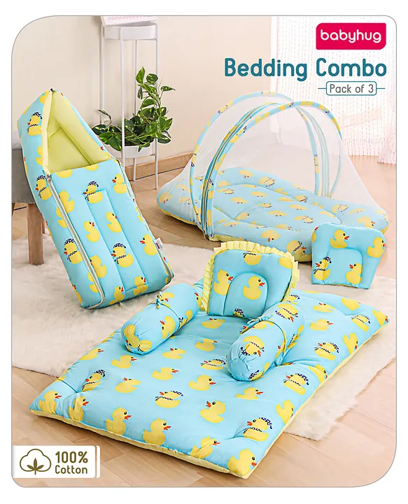 Babyhug Premium Bedding Super Save Combo Set of 3 Duck Print - Blue