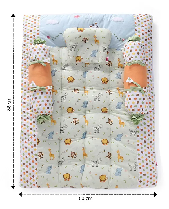Babyhug Premium Cotton Bedding Set Jungle Theme Pack of 4 - Multicolor