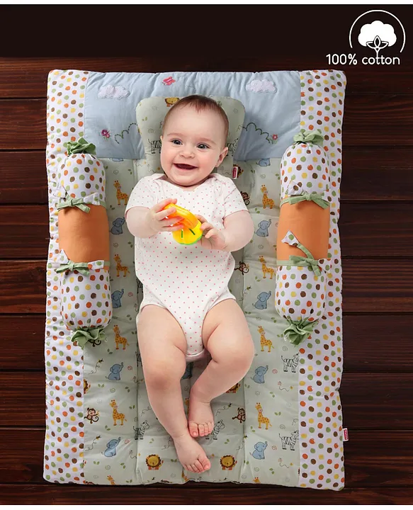 Babyhug Premium Cotton Bedding Set Jungle Theme Pack of 4 - Multicolor