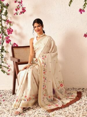 Silk Land Floral Embroidered Banarasi Saree