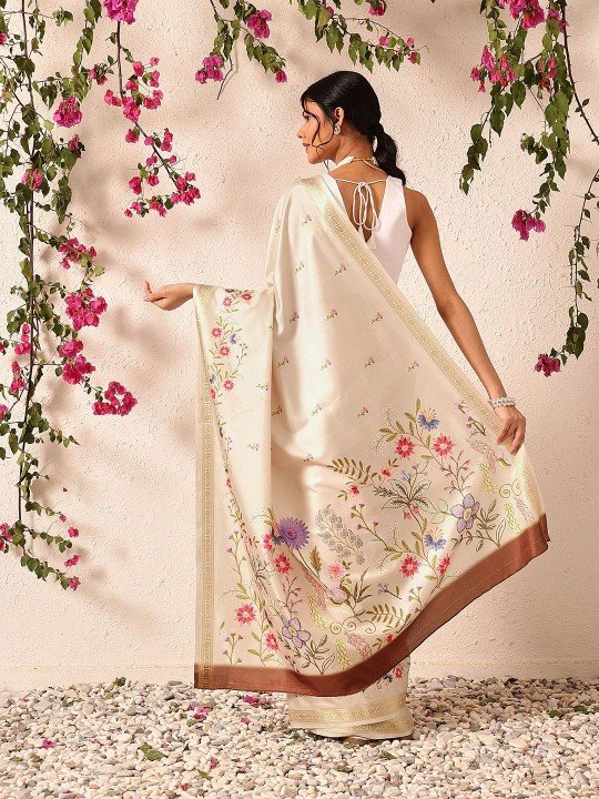Silk Land Floral Embroidered Banarasi Saree