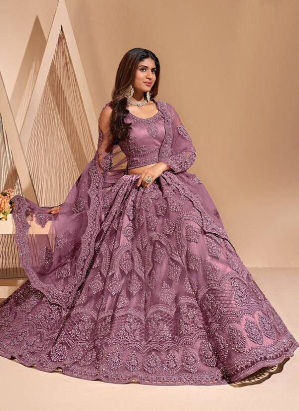 Cute Fellow Embroidered Semi Stitched Lehenga Choli  (Purple)