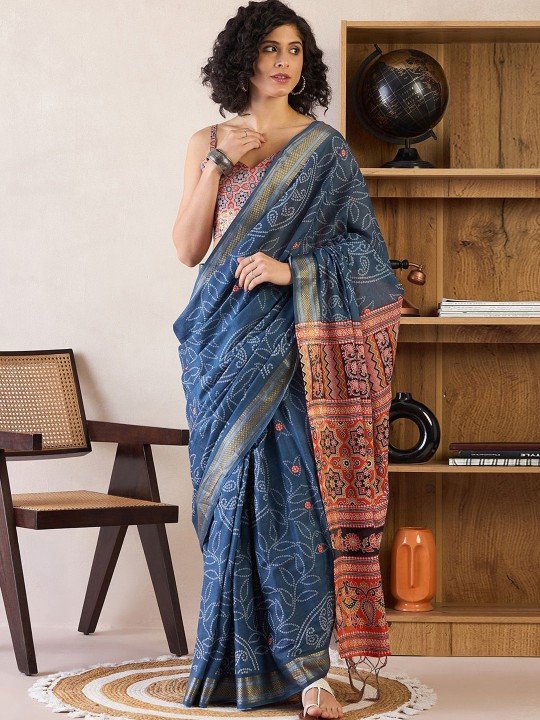 Ready to Wear Bandhani Designer Bagru Sarees