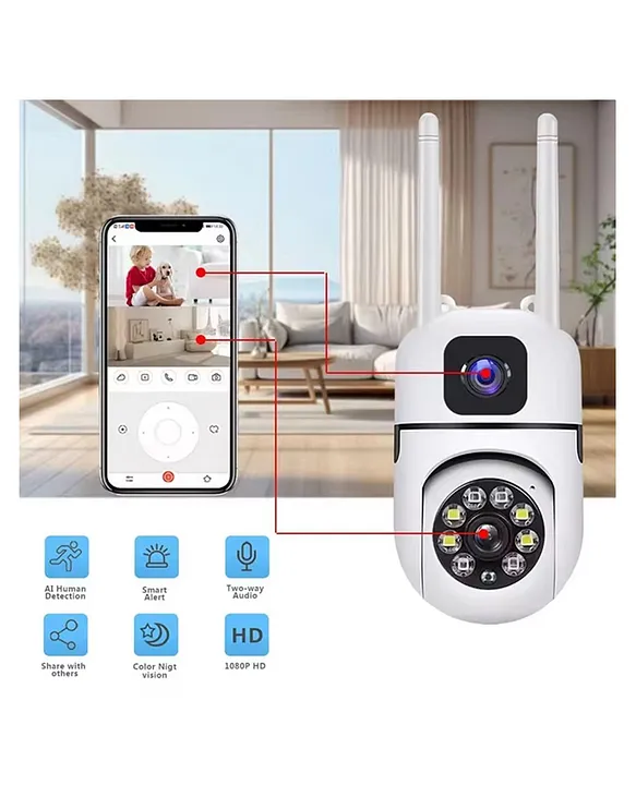 IFITech 4MP Dual Lens Smart Home Security WiFi Camera | External Antenna | 2 Megapixel Each Lens