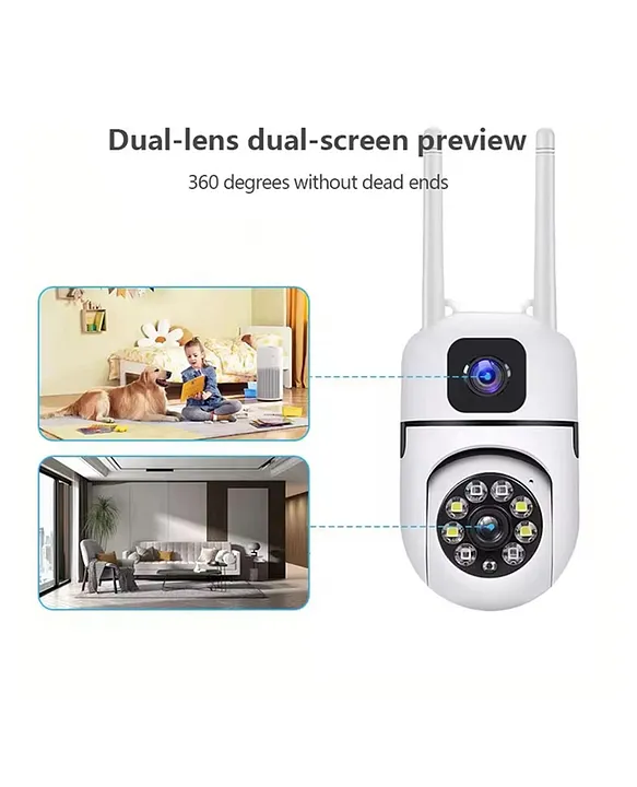 IFITech 4MP Dual Lens Smart Home Security WiFi Camera | External Antenna | 2 Megapixel Each Lens