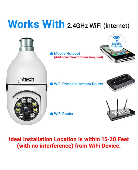 IFITech Bulb Shape Indoor HD 1080P (2MP) CCTV WiFi Camera