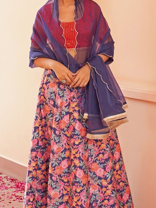 KALINI Printed Sequinned Ready to Wear Lehenga & Blouse With Dupatta