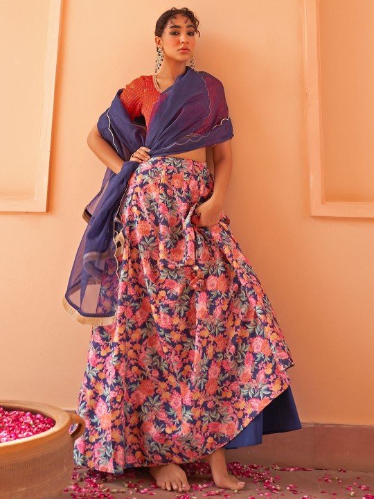 KALINI Printed Sequinned Ready to Wear Lehenga & Blouse With Dupatta