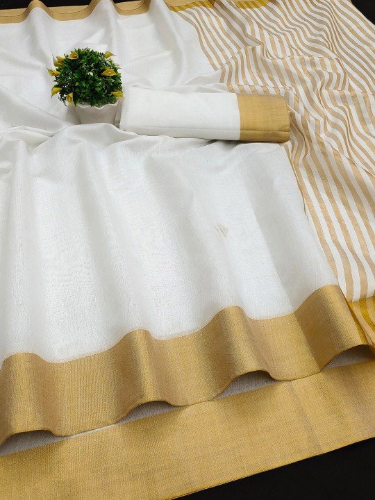 SUPERLAXMI Zari Silk Cotton Designer Kasavu Saree