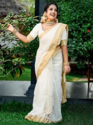 SUPERLAXMI Zari Silk Cotton Designer Kasavu Saree