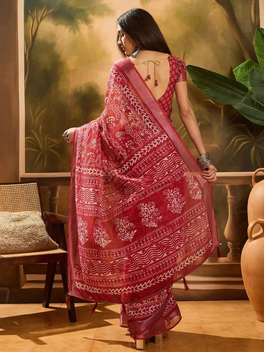 Sangria Women Warli Printed Linen Cotton Saree