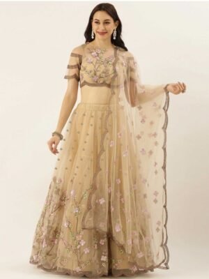 Piludi Embroidered Thread Work Semi-Stitched Lehenga & Unstitched Blouse With Dupatta