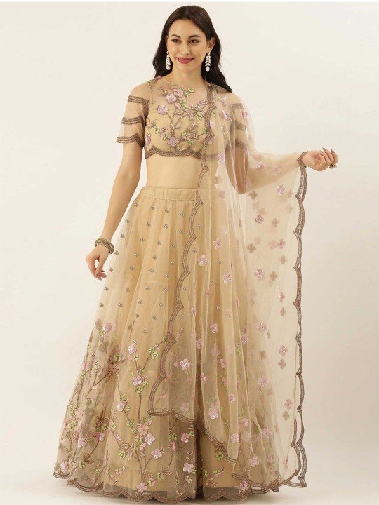 Piludi Embroidered Thread Work Semi-Stitched Lehenga & Unstitched Blouse With Dupatta