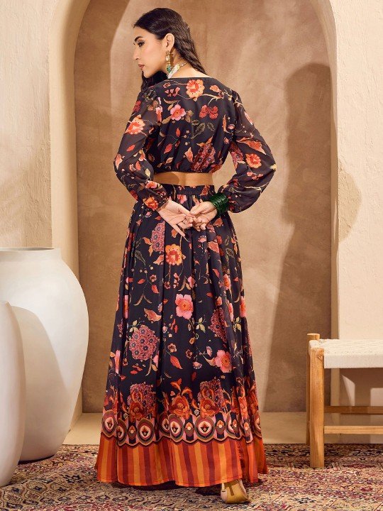 Shae by SASSAFRAS Floral Printed Puffed Sleeves Zari Ready to Wear Lehenga Choli