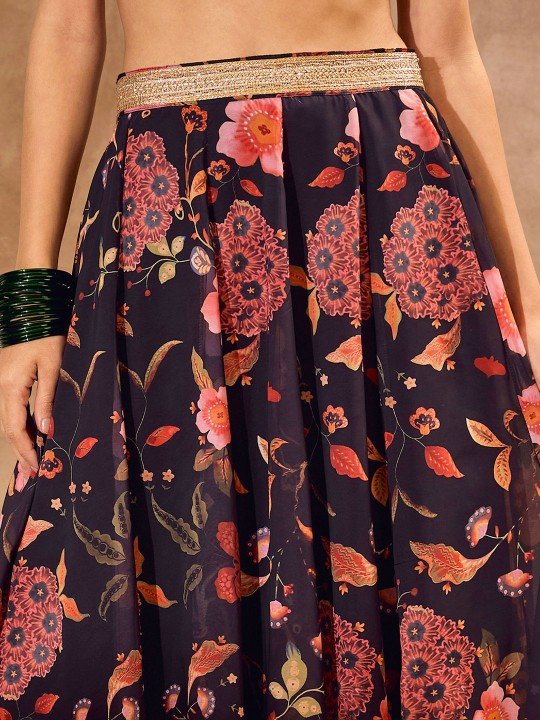 Shae by SASSAFRAS Floral Printed Puffed Sleeves Zari Ready to Wear Lehenga Choli