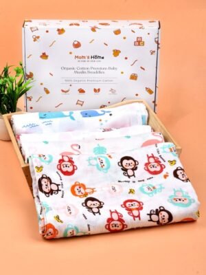 Infants Set of 4 Printed Organic Cotton Supersoft Baby Muslin Swaddles