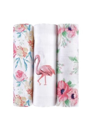 Pack Of 3 Florals Bird 100% Cotton Muslin Swaddles