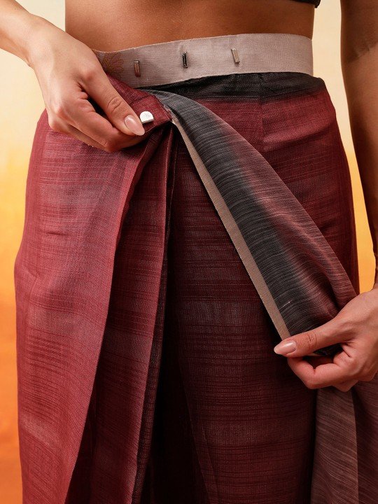 Abstract Printed Half & Half Ready to Wear Tussar Saree