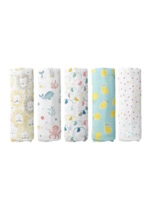 Infants Set Of 5 Dream Safari Printed Pure Cotton Swaddles