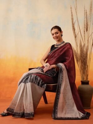 Abstract Printed Half & Half Ready to Wear Tussar Saree