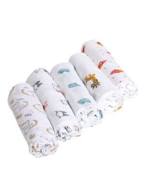 Infant Kids Pack Of 5 Printed Organic Cotton Muslin Swaddles