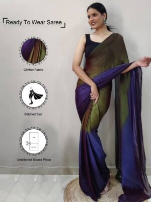 Ready to Wear Solid/Plain Chiffon Saree