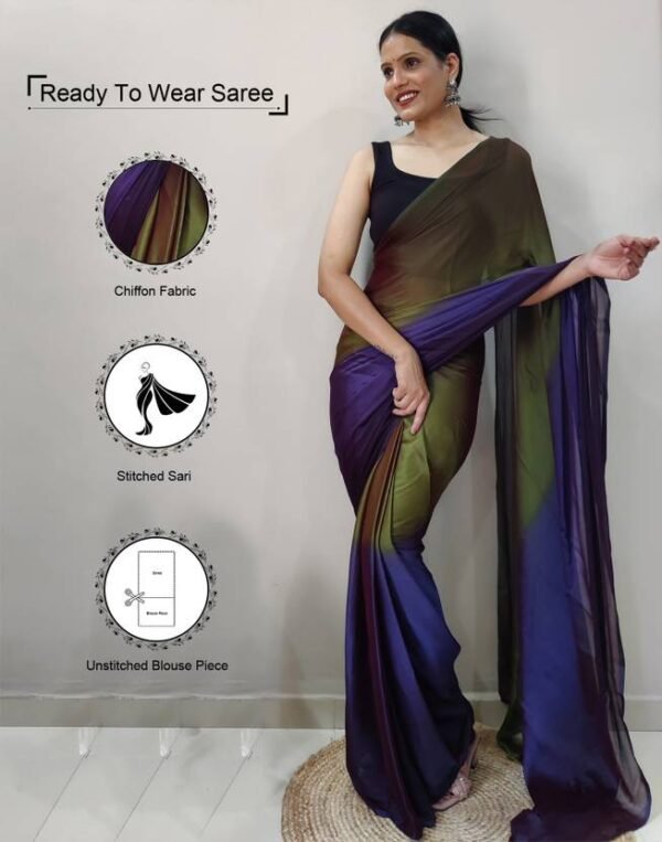 Ready to Wear Solid/Plain Chiffon Saree